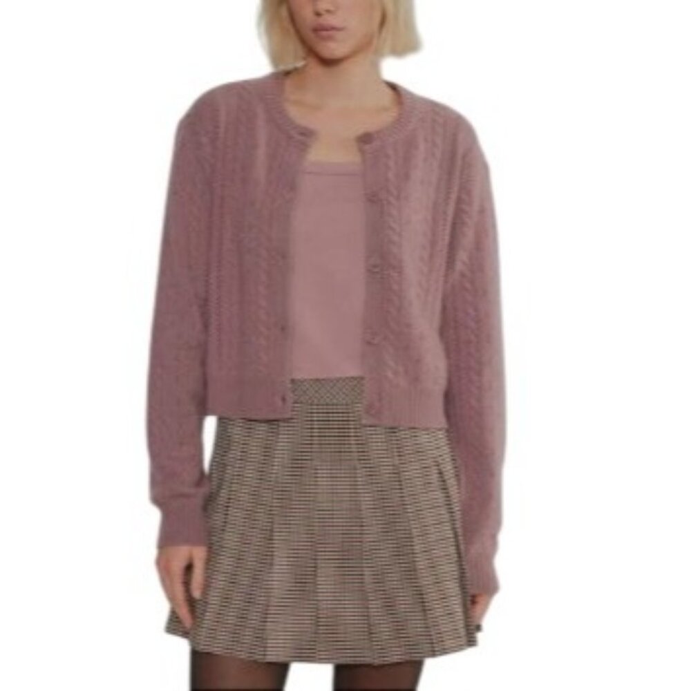 Sunday Best Aritzia Baby Girls Medium Pink Cable Knit Cropped Cardigan Sweater